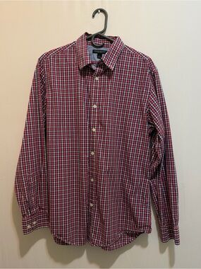 Banana Republic Red & Blue Plaid Cotton Button-Down Shirt